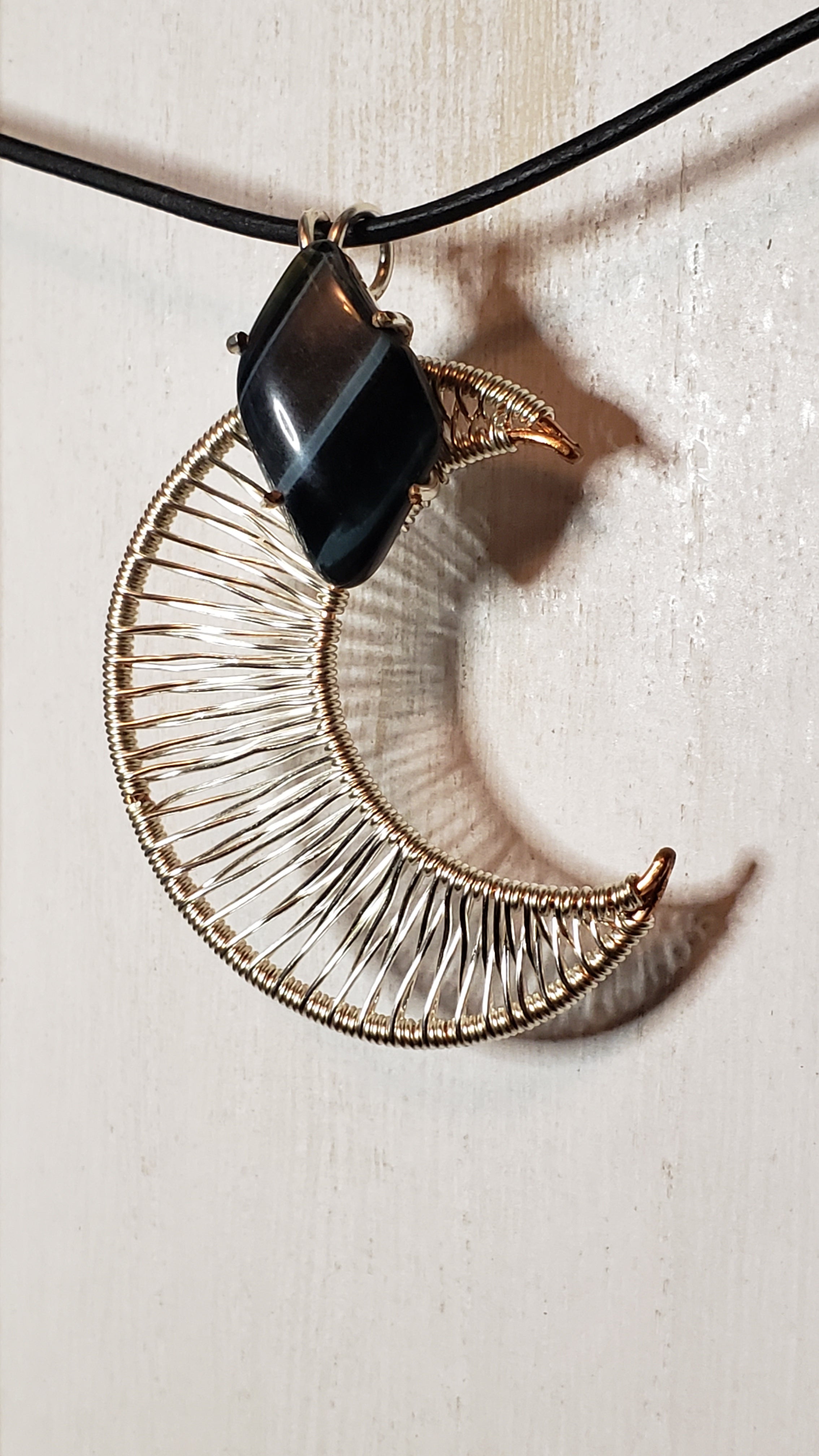 Blue Tigers Eye Moon Pendant