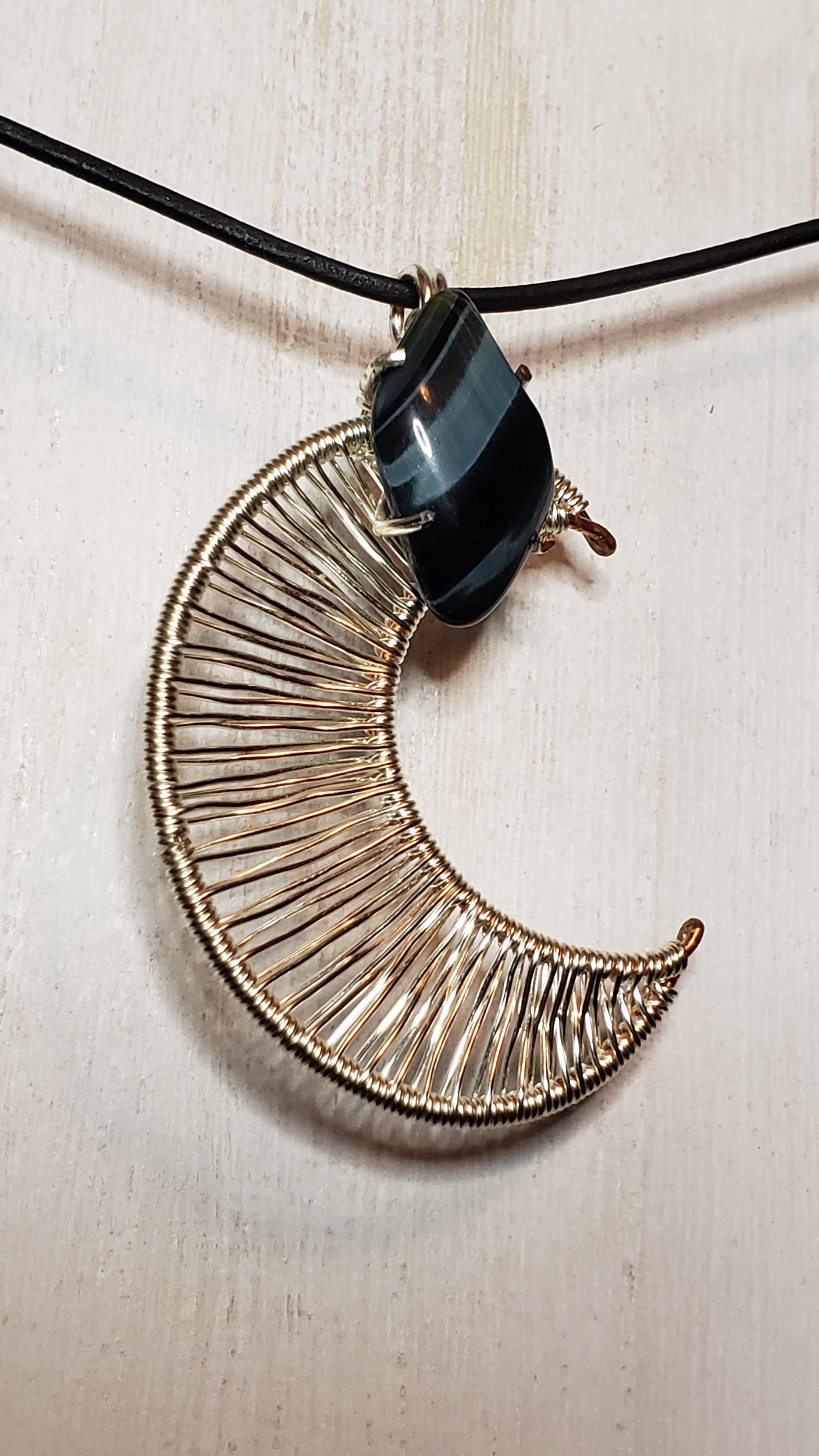 Blue Tigers Eye Moon Pendant