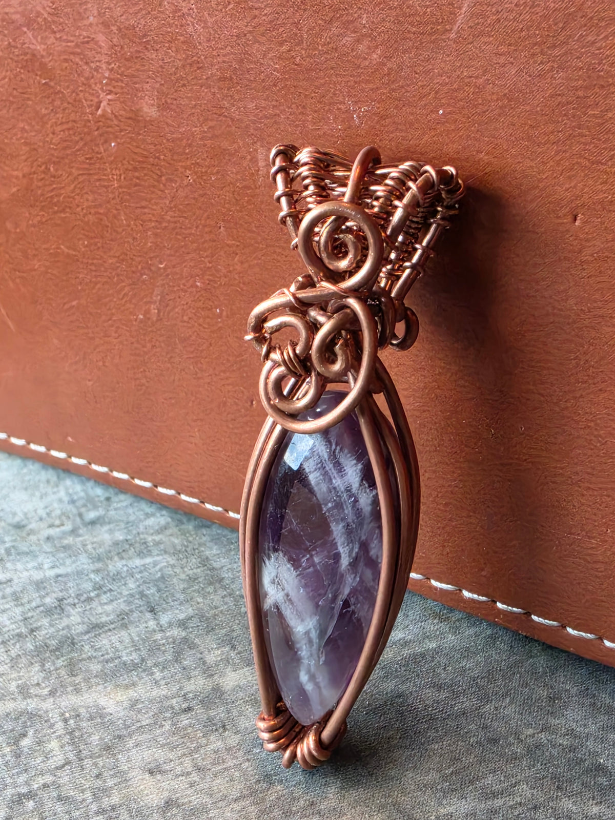"Elgin Wildcat" Chevron Amethyst & Copper Pendant