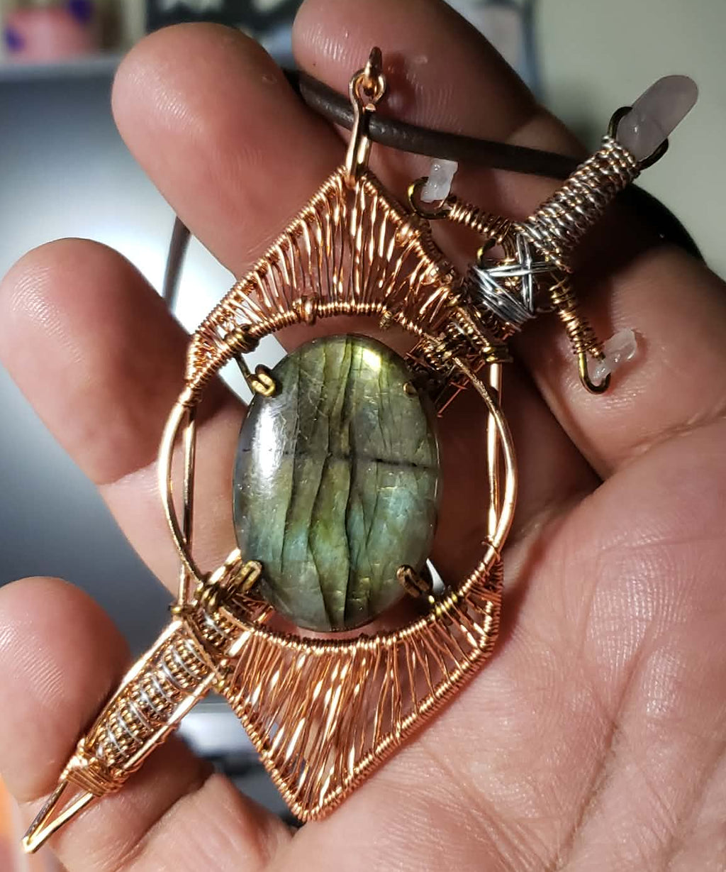 "Guardians" - Labradorite Sword & Shield Pendant