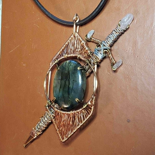 "Guardians" - Labradorite Sword & Shield Pendant