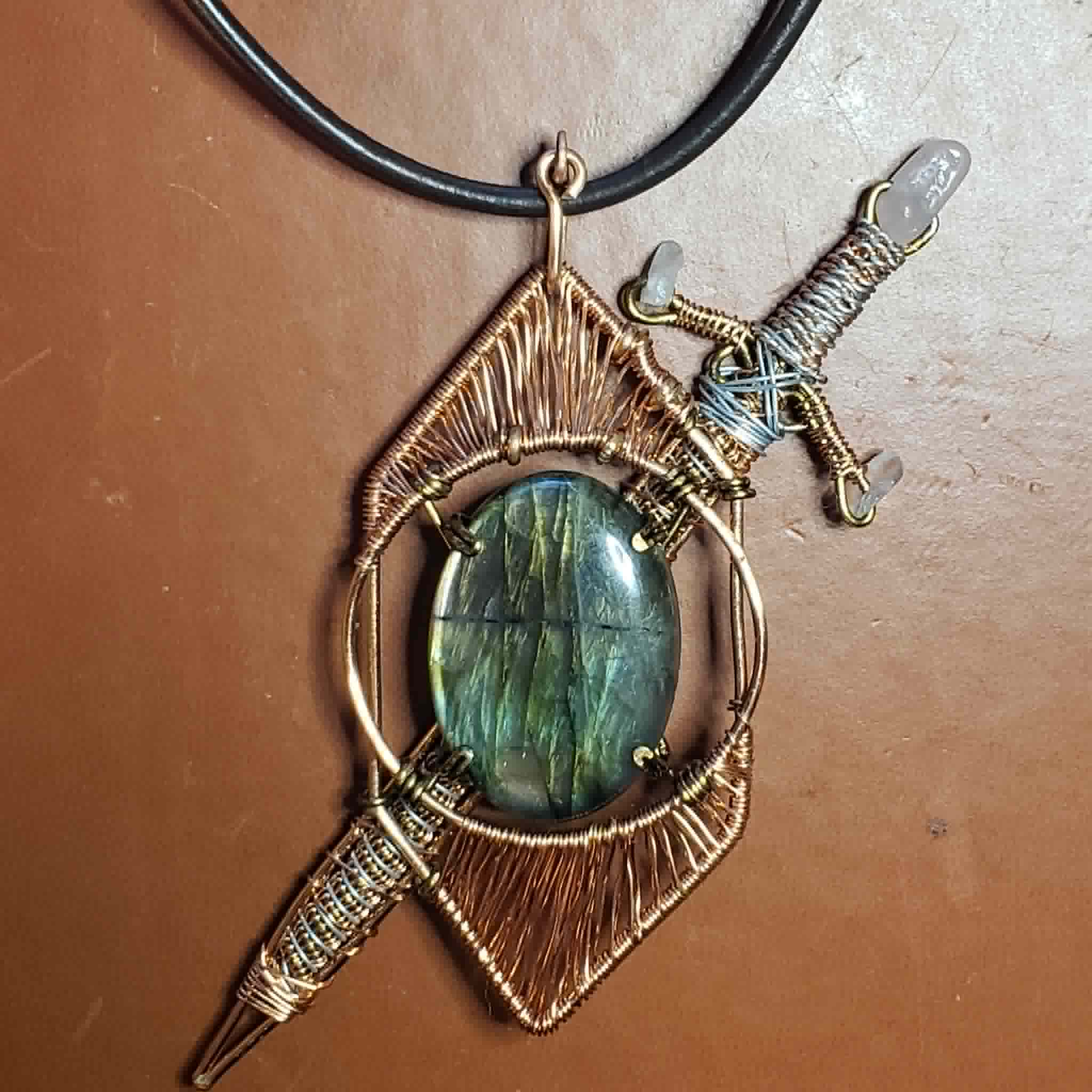 "Guardians" - Labradorite Sword & Shield Pendant
