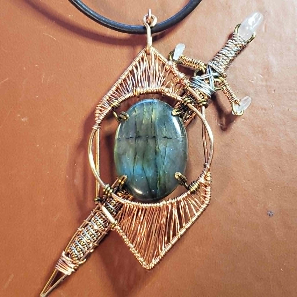 "Guardians" - Labradorite Sword & Shield Pendant