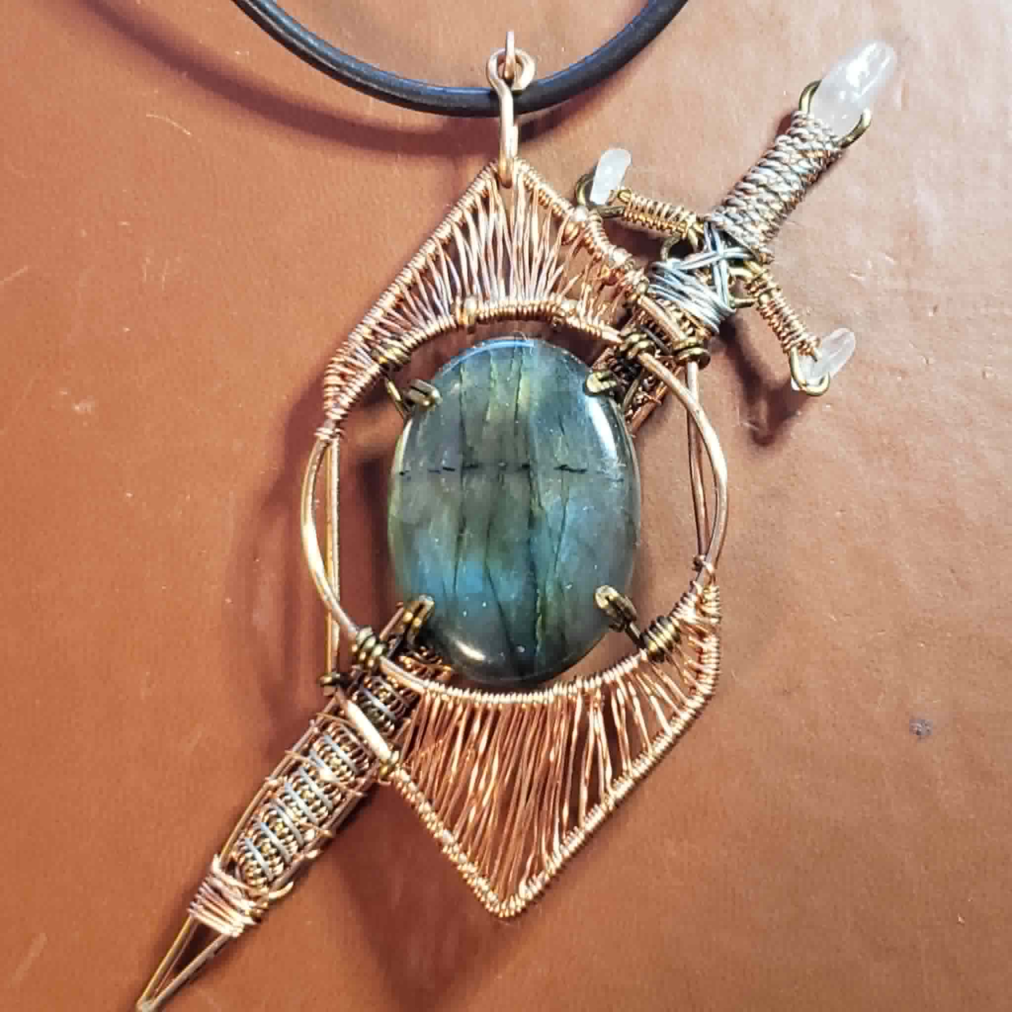"Guardians" - Labradorite Sword & Shield Pendant