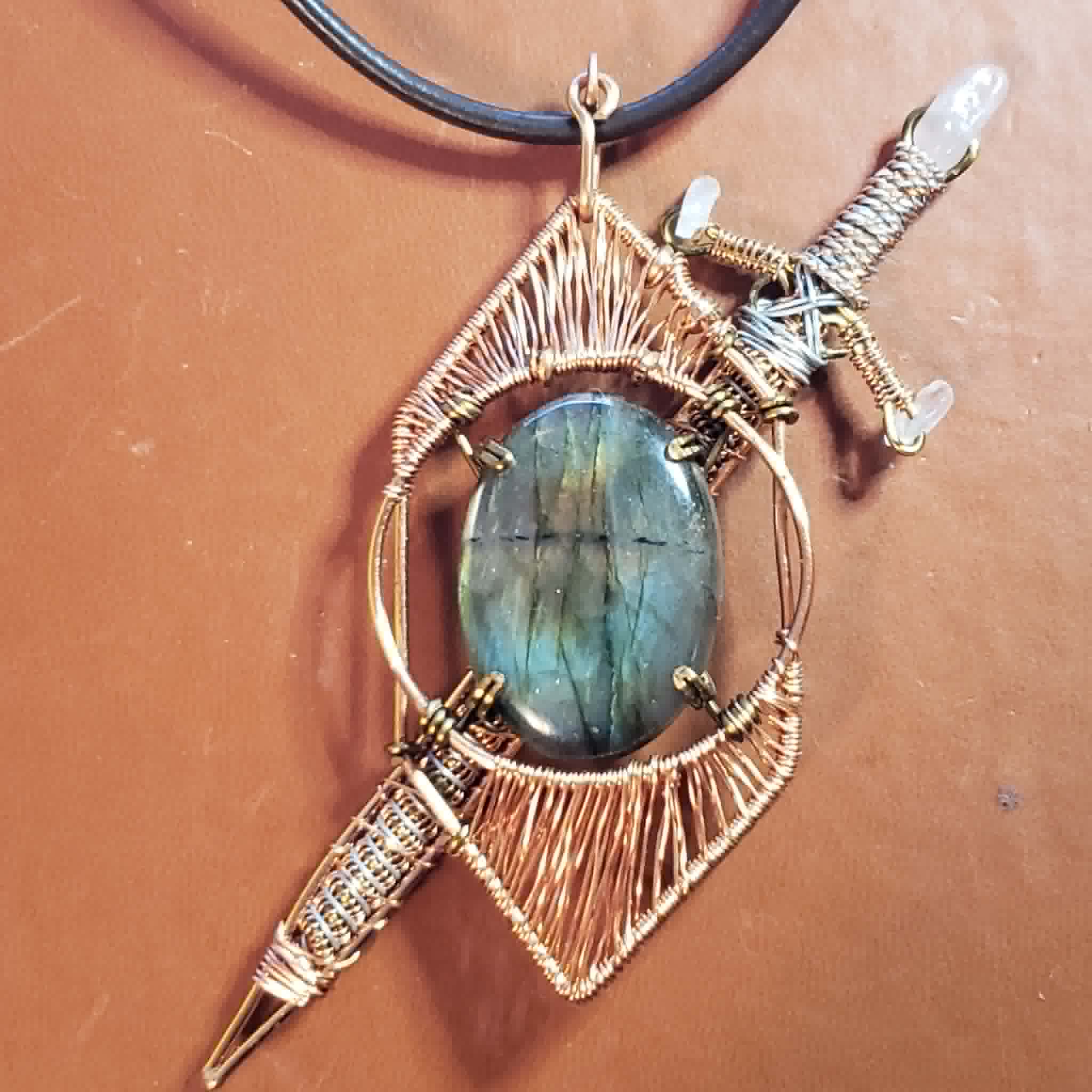 "Guardians" - Labradorite Sword & Shield Pendant