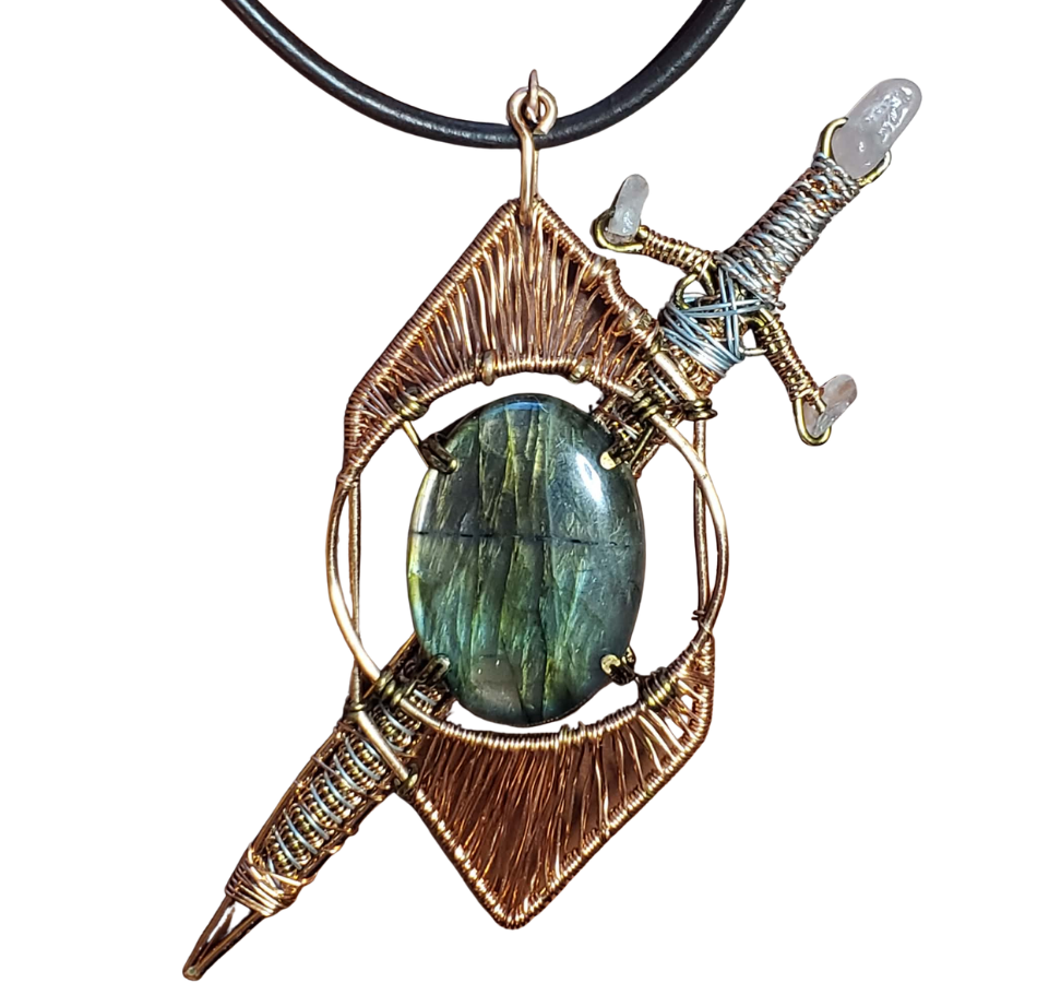 "Guardians" - Labradorite Sword & Shield Pendant